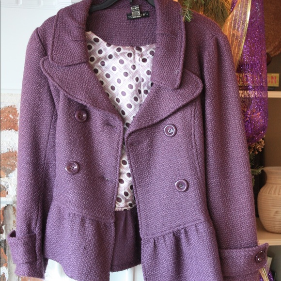 Jackets & Blazers - Purple ruffle pea coat